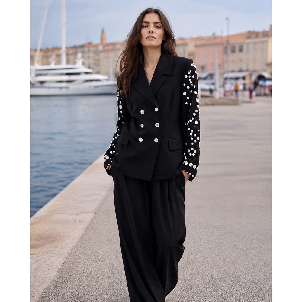 Vintage 90s Escada Margaretha Ley Black Blazer Buttons Wool Jacket 36 Couture 4